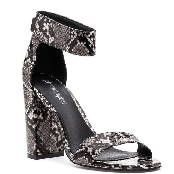 Jeffrey Campbell Lindsay Heeled Sandals Black Grey Snake Animal Print Size 7.5 - Picture 1 of 15